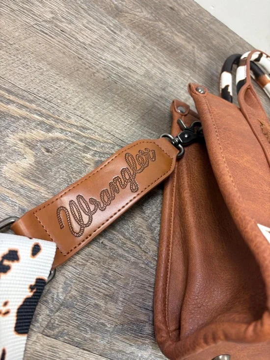 Wrangler Western Cow Print Tote Bag Brown Faux Leather Crossbody Satchel - Picture 6 of 13